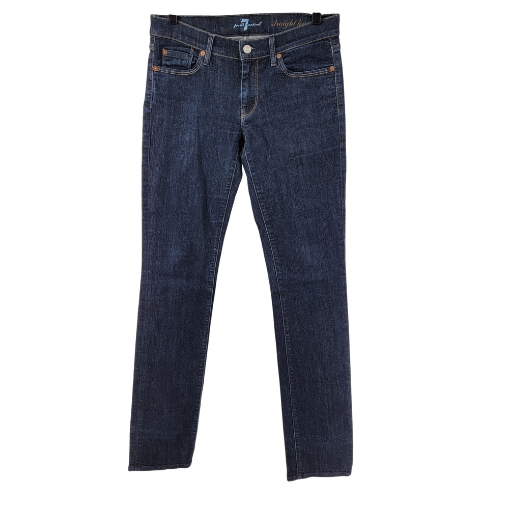 7 For All Mankind Straight Leg Jeans Womens 28 Blue Dark Wash‎ Stretch Denim